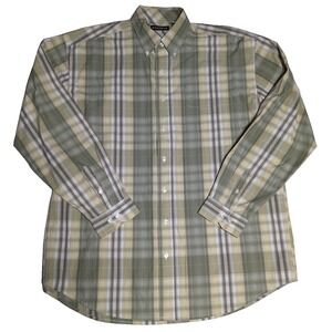 STETSON Men Size XL Green Yellow Plaid Cotton Long Sleeve Button-Up Shirt